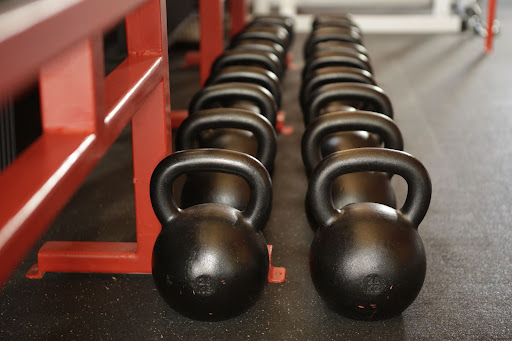Row of kettlebells in the gym